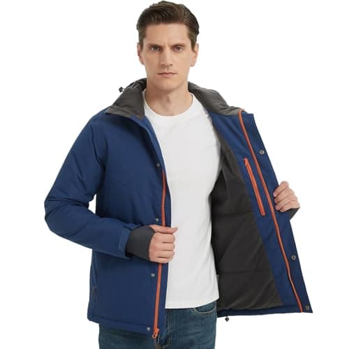 Image of NORDIC OUTLAND Men's Winter Ski Jacket,Waterpoof Insulated Snow Coat,Windproof Hooded Warm Raincoat Windbreaker (UK, Alpha, L, Regular, Regular, Navy Blue)
