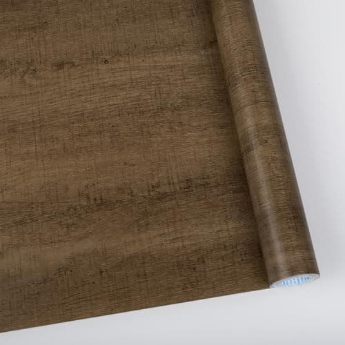 Image of Abyssaly Wood Effect Vinyl Wrap Self Adhesive Wallpaper for Furniture, Dark Brown Wood Sticky Back Plastic Roll, Oak Wallpaper for Desk, Kitchen Worktop, Windowsill 40cm X 300cm