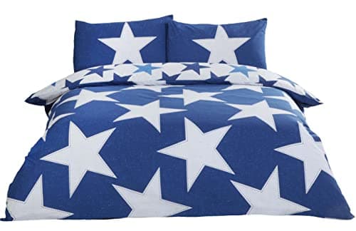 Image of Rapport Home All Stars Blue Double Duvet Cover Set for Boys & Teens - Reversible Polycotton Bedding with Star Pattern with one Duvet cover (200 x 200 cm) with two matching Pillowcases