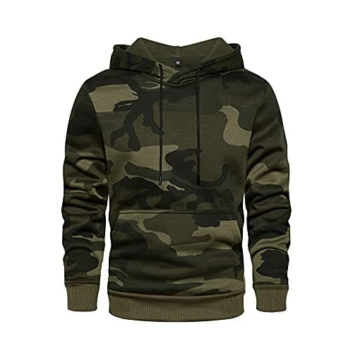 Image of AOTORR Mens Hoodies Pullover Camo Hooded Sweatshirt Patchwork Top Long Sleeve Hoody Casual Tops with Kanga Pockets WY03 Army Green 2XL