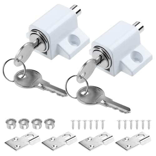 Image of 2Pcs White Sliding Patio Lock Sliding Patio Door Latches Set Security Lock Window and Patio Door Window Bolt Sliding Universal Catches