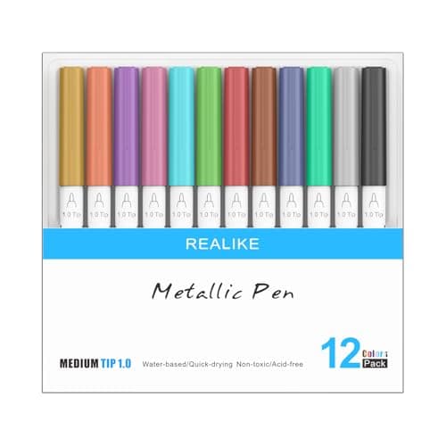 Image of REALIKE Metallic Marker Pens Compatible with Cricut Maker 3/4 Explore 3/Air 2/Air 12 Pens 1.0 Medium Point Metallic Pens for Drawing Writing Calligraphy
