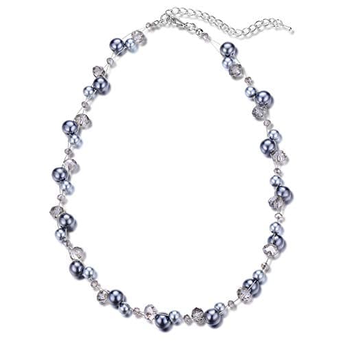 Image of BULINLIN Silver Handmade Statement Necklace with Crystal Beads, Grey, Women's Fashion Jewellery, Short Beaded Pearl Necklace, Choker Necklace, Gift for Her
