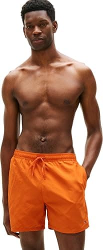 Image of Tommy Hilfiger Men's Medium Drawstring Um0Um03477 Swim Trunk, Orange (Bonfire Orange), M