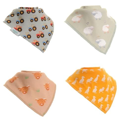 Image of Ziggle Bandana Dribble Bibs, Super Absorbent for Teething Babies, Fits Newborn to Toddler, Award Winning, 4 Pack (Farm)…