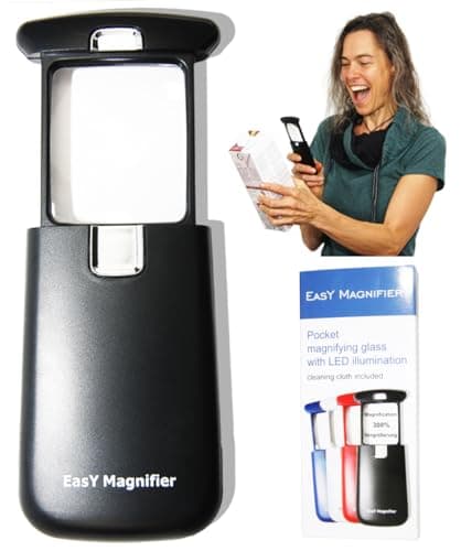 Image of EasY Magnifier Pocket Magnifying Glass with LED Light 30X Small Handheld Lighted Magnify Glasses for Close Work Reading Loupe Hobbies; Mini Lens for Visually Impaired