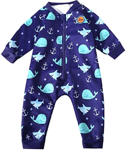 Image of Swimbubs Baby Swimming Warm Suit Boys Fleece Lined Wetsuit Girls UV UPF50 Sun Protection Swimsuit (2-3 Years, Blue Whale)