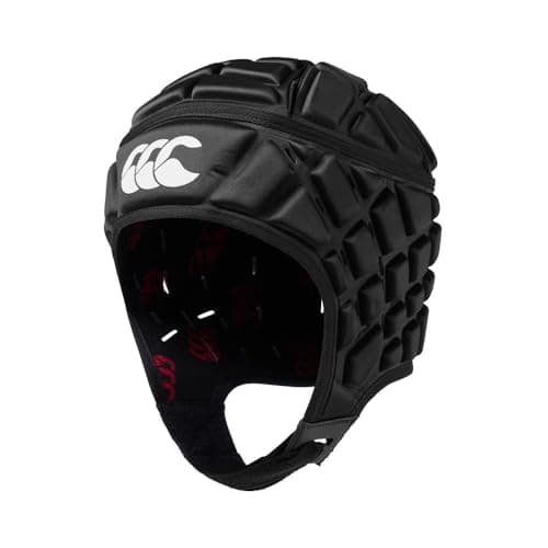 Image of Canterbury CCC Rugby Raze Headguard, Scrum Cap, Full Coverage, Soft-Edged Chin Strap, Designed Holes Aid Ventilation, Foam Padding,Black,S