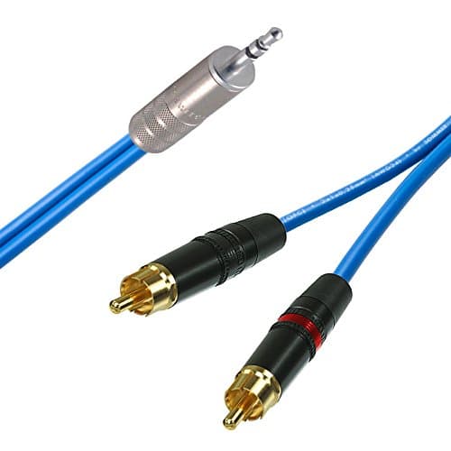 Image of Switchcraft Mini Jack to 2 x Rean RCAs/Phonos, Sommer ONYX 2025 Black Cable (4m, Blue)