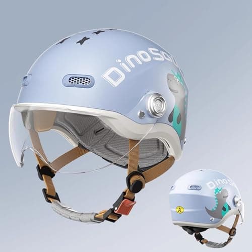 Image of QJWMatic Youth Kids Motorcycle Helmet Open Face Electric Scooter Street Bike Helmets with Sun Visor Retro Half Helmet Boys Girls for 2-14 Years Old C,48-55CM