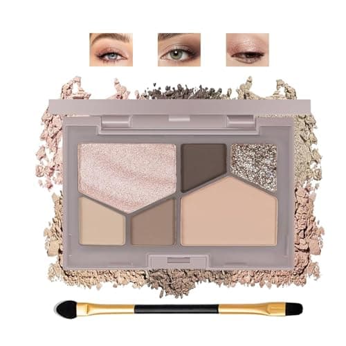 Image of 6 Shades Neutral Matte & Shimmer Nude Eyeshadow Palette– Long-Lasting Waterproof Smokey Eye Makeup, Buildable Contour Effect, Dual-Ended Brush Included, Easy for Mature Skin