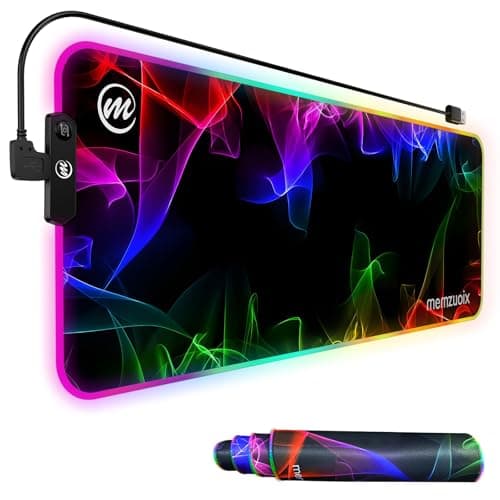 Image of RGB Gaming Mouse Mat XXL – LED Extended Desk Pad 31.5 x 11.8 Inches with 12 Lighting Modes, Waterproof, Non-Slip Base, Smooth Surface – for Keyboard, Mouse, PC & Laptop – Black with Pattern