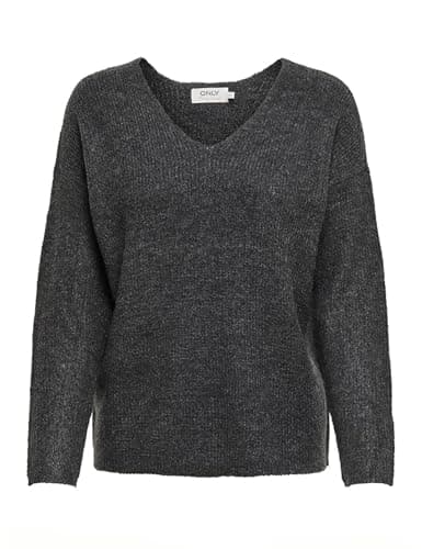 Image of ONLY Women's Onlcamilla V-neck L/S Pullover Knt Noos Sweater, Dark Grey Mel, M UK