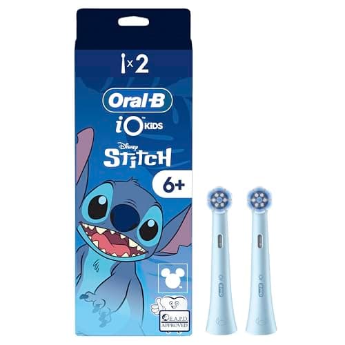 Image of Oral-B iO Kids Electric Toothbrush Heads for Ages 6+, Disney Stitch, 2 Count - Gentle Cleaning for Wobbly Teeth & Gums, Compatible with Oral-B iO Kids Electric Toothbrushes