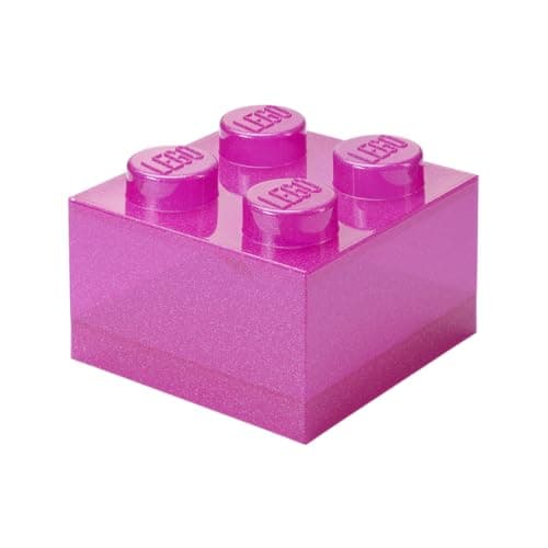 Image of Room Copenhagen LEGO Storage Brick 4 Knobs Glitter Medium Violet - Stackable Plastic Storage Box with Lid for Kids and Adults Desk Organizer and Toy Box
