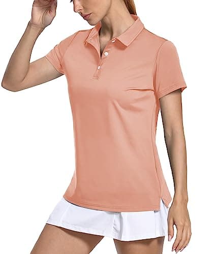 Image of KEFITEVD Women's Golf Shirts UPF 50+ Short Sleeve Top Lady Tennis Polos Lightweight Breathable Polo Shirt,Apricot,XL