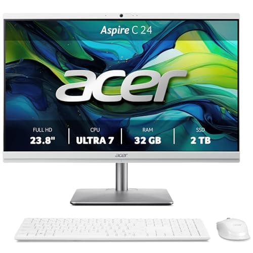 Image of Acer, Aspire C 24, All-in-One Desktop, 23.8 inches, Full HD Display, Intel Core Ultra 7 155U, 32 GB RAM, 2 TB SSD, Intel Graphics, Windows 11 Home, White, C24-195ES