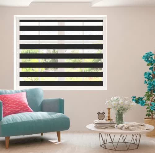 Image of Zebra Blind Day and Night Roller Blind Aluminium Frame Dual Layer Fabric Modern Window Blind Easy to Install Easy Clean Privacy Living Room Kitchen Bedroom Bathroom 155 cm Drop (Black, 70cm Width)