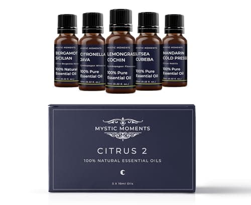 Image of Mystic Moments | Citrus (Pack 2) Essential Oil Gift Starter Pack 5x10ml | Bergamot Sicilian, Citronella Java, Lemongrass Cochin, Litsea Cubeba, Mandarin Cold Pressed | Perfect as a Gift