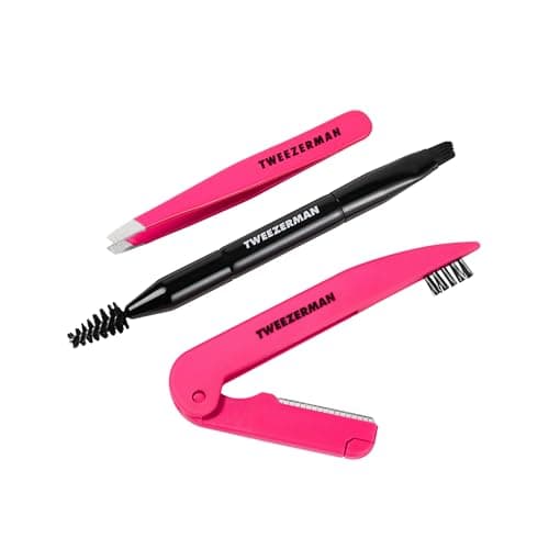 Image of Tweezerman Mini Brow Rescue Kit, Includes Mini Slant Tweezer, Dual-Sided Folding Razor & Mini Angled Brow Brush (Set of 3)