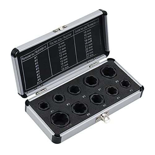 Image of LSLANSOON 10 Pcs Short Profile Bolt Extractor Set, Screw Bolt Nut Removal Extractor Socket Tool Kit, 9-19mm Metric Nut Remover Tool Set with Aluminium Carrying Case