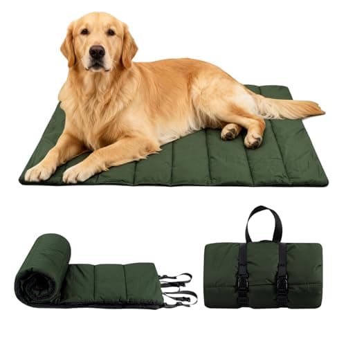 Image of TranRantic Large Dog Travel Bed 110×68 cm, Foldable Waterproof Dog Bed Mattress, Portable Travel Blanket, Durable Oxford Sleeping Mats for Car Crate Sofa Outdoor Camping (Green)