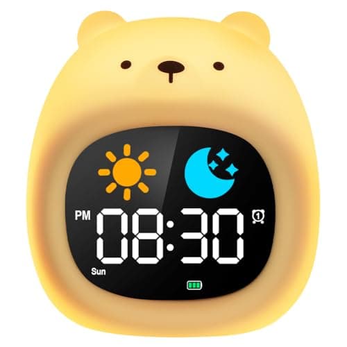 Image of HOTUT Kids Alarm Clock,Toddler Sleep Training Clock with Night Lights,Time to Wake Alarm for Kids with Snooze,6 Sleep Sound Machine,Animal Night Light,OK to Wake Kids