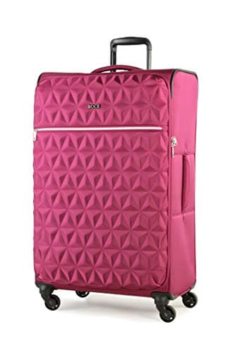 Image of Rock Jewel Large Soft Shell Hold Suitcase in Pink - Your Travel Hidden Gem, 4 Wheels, Telescopic Handle, Corner Piping Protectors, Underside Protection Strip & Lockable Zips - 82 x 48 x 32.5 cm 3.6KG