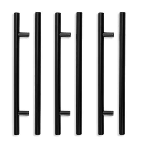 Image of XiangJunly 6 Pcs Black Kitchen Cabinet Handles, Stainless Steel Pulls and Knobs for Wardrobe Bathroom Drawers (160mm Hole Centers)