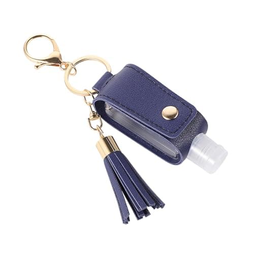 Image of FIXOSHEE Portable 30ml Refillable Hand Sanitiser Bottle Cover Keychain Holder with Tassel, Protective Case for Travel and Outdoor Use, Navy Blue