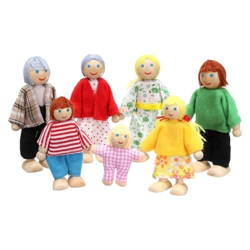 Image of Lifreer Dolls House People, Dolls House Furniture, Wooden Doll Houses, Sets of 7 People Dolls House Accessories for Doll House, House Family Furniture Miniature