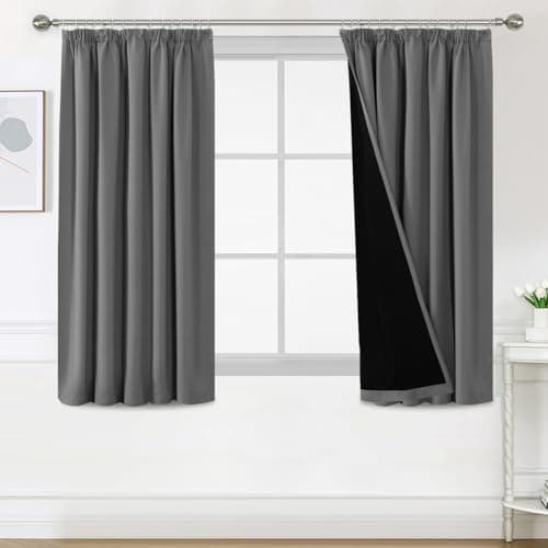 Image of H.Versailtex 100% Blackout Curtains for Bedroom, Pencil Pleat Black Out Living Room Curtains Super Soft Thermal Insulated Curtain Pair Panel with Tiebacks, W46x L54 Inch, 2 Panels, Charcoal Grey