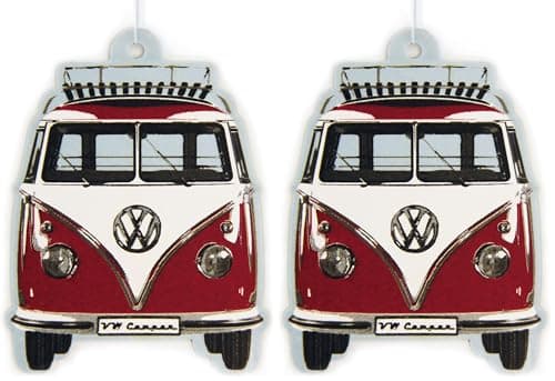 Image of BRISA VW Collection - Volkswagen Air Freshener, Room Freshener, Deodorizer for Cars T1 Bus CampervanCampervan Motif (Bus Front/Vanilla/Red) (Pack of 2)