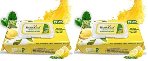 Image of Antibacterial Wipes 144 Pack Lemon Scent - Multi Surface Cleaning Wipes for Kitchen Bathroom Floor - Large Antiseptic Hand Wipes Disinfectant Travel Size Household