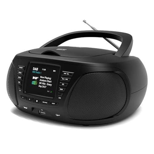 Image of Portable CD Player with DAB/DAB+/FM Digital Radio | Bluetooth & USB MP3 Player | Large Display | Battery & Mains Powered (6x”C”) | Perfect for Home, Office or Outdoors | AZATOM Zenith Z4 (Black)