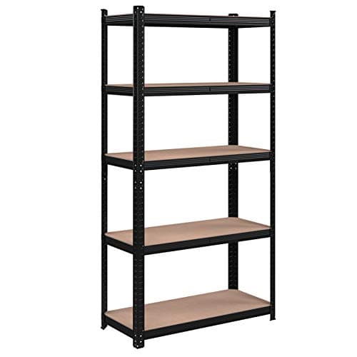 Image of SONGMICS 5-Tier Shelving Unit, Steel Shelving Unit for Storage, Tool-Free Assembly, for Garage, Shed, Load Capacity 875 kg, 40 x 90 x 180 cm, Black GLR040B01