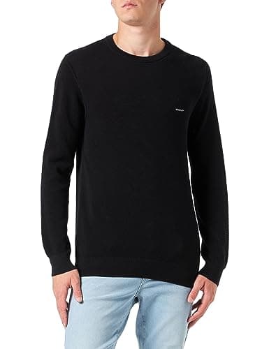 Image of GANT Men's Cotton Pique C-Neck Pullover, Black, L