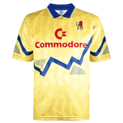 Image of Score Draw Chelsea 1990 Third Retro Football Shirt Yellow Large Polyester