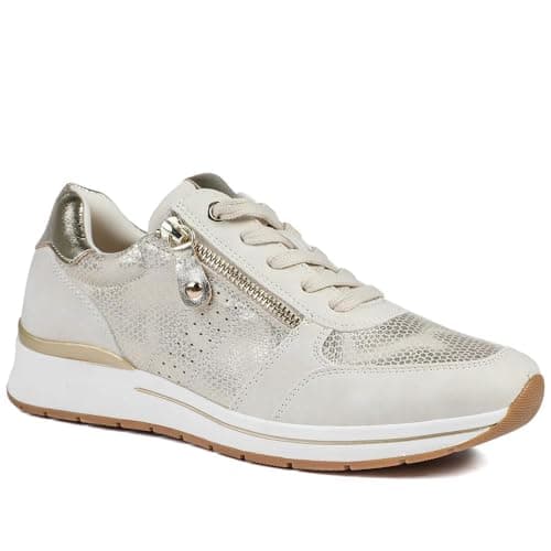 Image of Cushioned Zip Up Trainers - Beige Size 5
