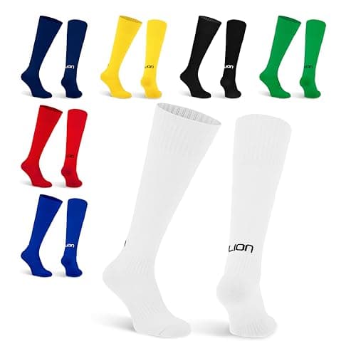 Image of LION SPORTSWEAR Plain Cub Football Socks – Kids & Adult Sizes – Multiple Colours – Comfortable & Durable Sports Socks - White | Small (UK 13-3)