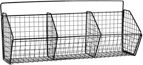 Image of Gzsekken Wall-Mounted Hanging Kitchen Storage Baskets,Metal Storage Baskets with 3 Sections Wire Basket Kitchen No Drilling Adhesive Basket Organiser Crisp for Shower Bathroom,Black