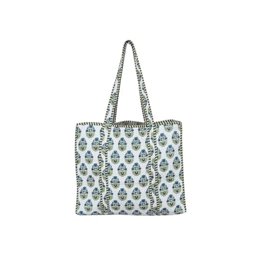 Image of Indian Cotton Quilted Tote Bag Women shoulder Bag Carry, shopping Beach Bag Summer Holiday Essentials Shopping Travel Bag with Pockets Handbags for Women (Purple-Flower)