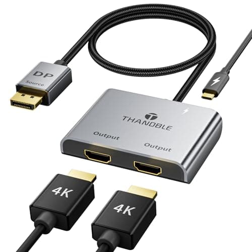 Image of THANDBLE DisplayPort to Dual HDMI Adapter (4K@60Hz) DP to HDMI Splitter for Dual Monitors Extended Display MST Display Port 1 in 2 Out Hub for PC, Graphics Card