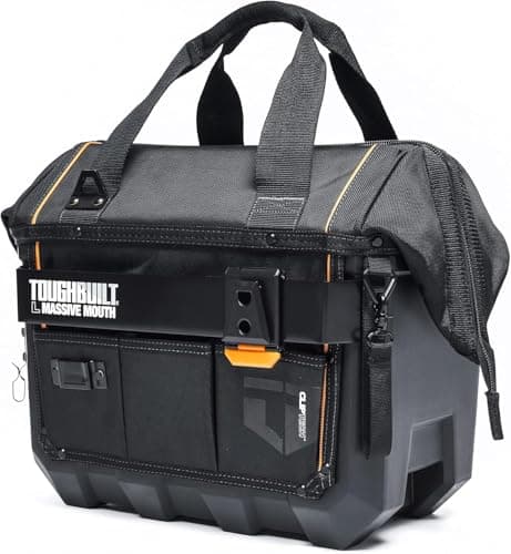 Image of ToughBuilt – 16" Massive Mouth Tool Bag, Heavy-Duty Wide-Mouth Storage Bag with Rigid Frame & 1680D Ballistic Fabric, Reinforced Handles & Waterproof Base
