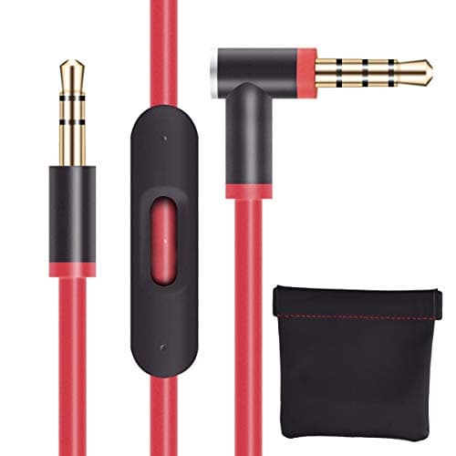 Image of baolongking Replacement Beats Headphone Cable 3.5mm Plug Audio Cable Right Angle Stereo Aux Wire with Line Control Talk Mic for Monster/Dr Dre Solo/Solo HD/Studio/Mixr/Detox/Pro Headsets (Red)