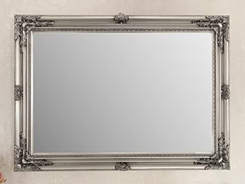 Image of DOWNTON INTERIORS UK Extra Large Antique Style Wall Mirror - Overall Size: 42 inches x 30 inches (107cm x 76cm) (Antique Silver)