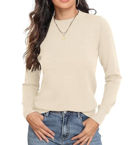 Image of GRECERELLE Womens Jumpers Soft Knit Basic Crew Neck Long Sleeve Fall Winter Spring Sweater Tops for Ladies (Beige, L)