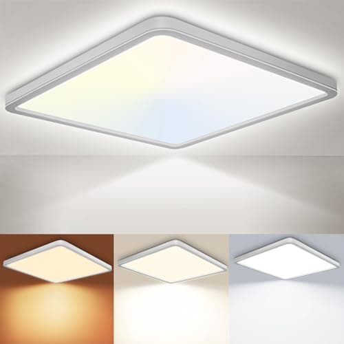 Image of Rravdst 29CM LED Ceiling Light 24W 3200LM, 3000K/4000K/6500K 3 Color Temperature, IP54 Waterproof Bathroom Light, Modern Square LED Ceiling Light for Bedroom, Kitchen, Hallway, Black 1Pack