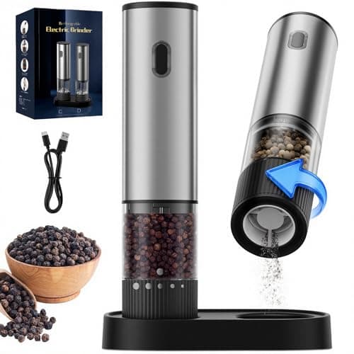 Image of BZGG Electric Salt and Pepper Grinder Set, Rechargeable Pepper Mill with Adjustable Coarseness, One-Touch Operation, 60ml Refillable Salt Grinder, Quiet Operation for Kitchen & Dining, Black (2 Pack)
