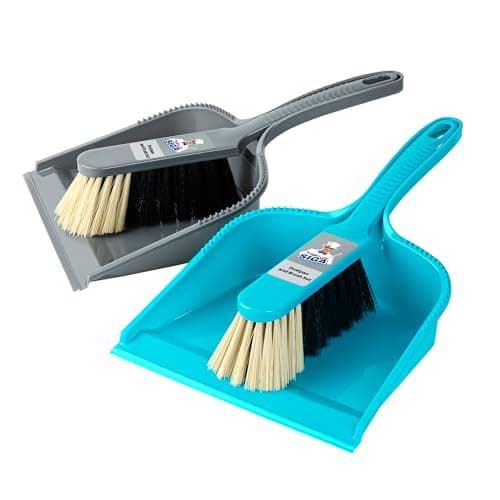 Image of MR.SIGA Dustpan and brush set - Pack of 2, Blue & Grey